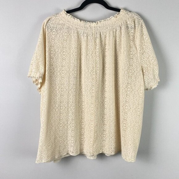 Catherines Blouse Size 3XWP Cream Crochet Knit Short Sleeve Pullover - Picture 5 of 9